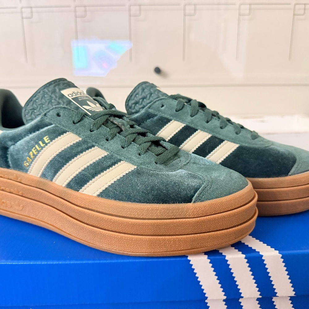 Adidas Gazelle Bold Sneaker in Mineral Green Velvet *Brand new in box*